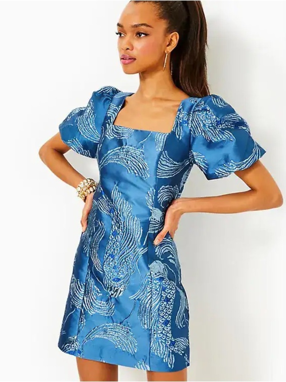 NWT Lilly Pulitzer Booker Skirted Romper Low Tide Navy Dancing Koi Size 0